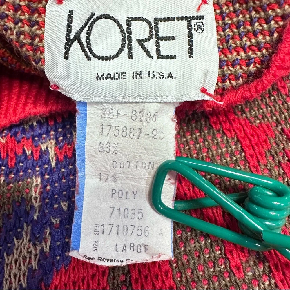 Vintage Koret Bird Novelty Sweater Red Graphic Knit Made‎ in USA Large